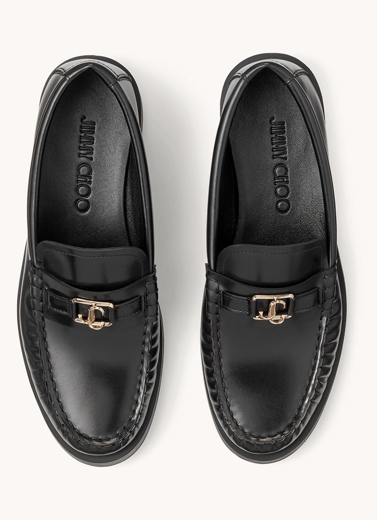 Mocassins Jimmy Choo Addie em couro de bezerro com logo