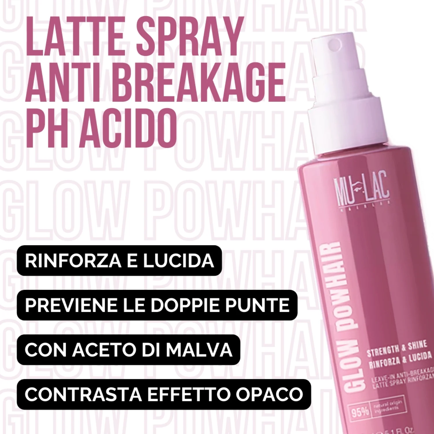 Hairlab GLOW powHAIR FORTALECE Y DA BRILLO - Leche en spray fortalecedora - Laca para el cabello, spray de peinado y acabado.