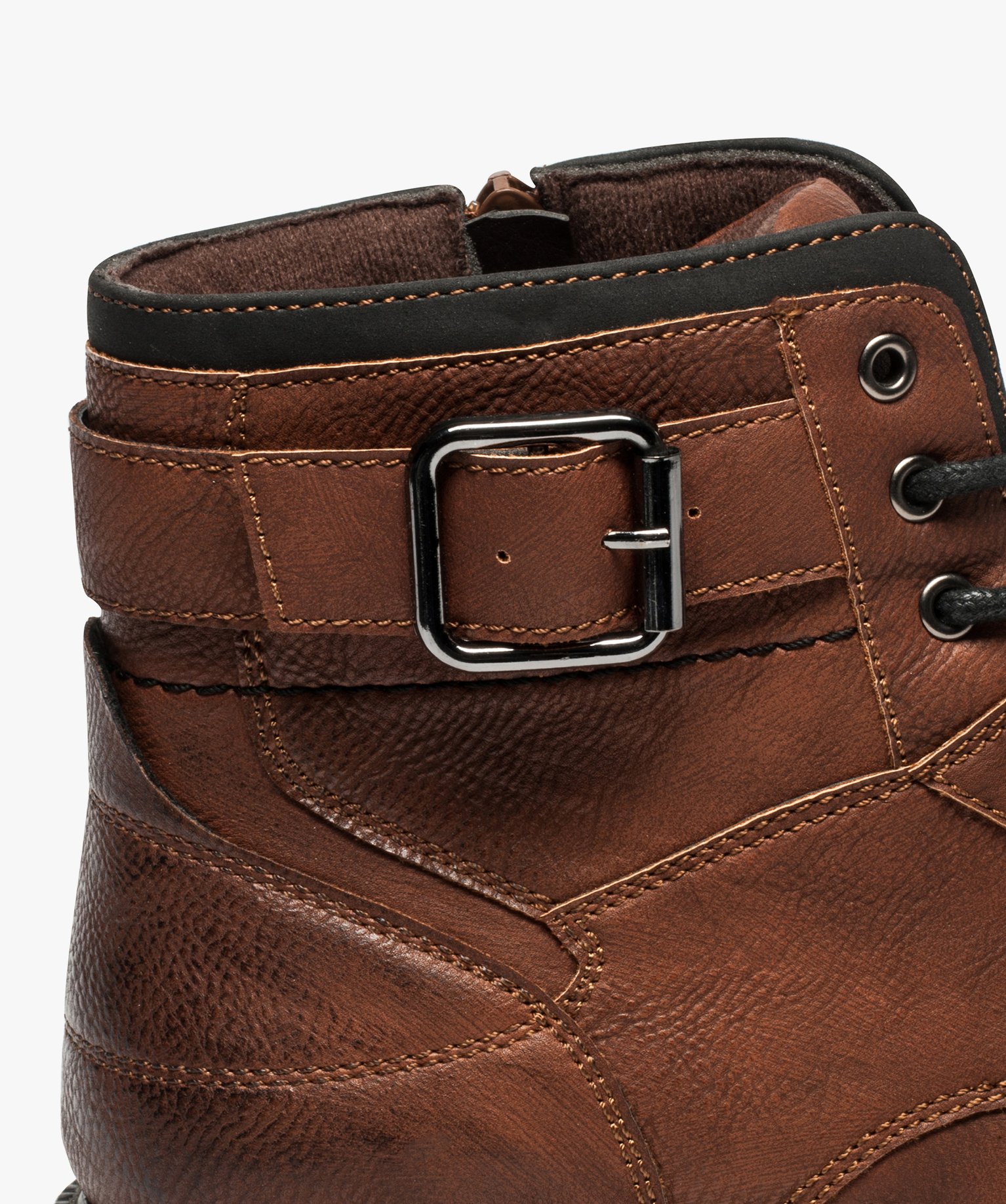 Boots homme unis zippés avec lacets et boucle décorative camel | GEMO