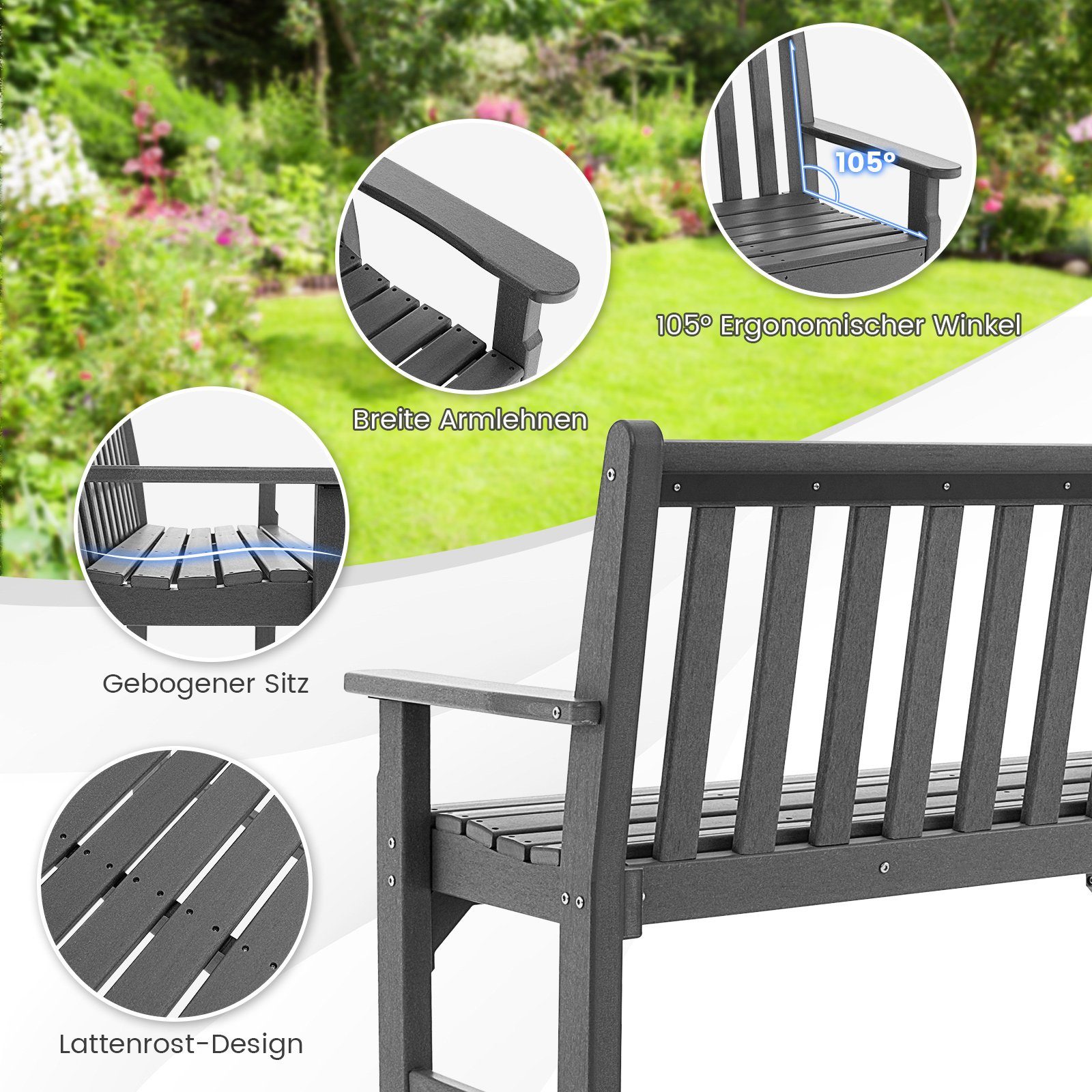 COSTWAY Gartenbank 2-Sitzer Sitzbank, 126 x 60 x 90 cm, bis 320kg