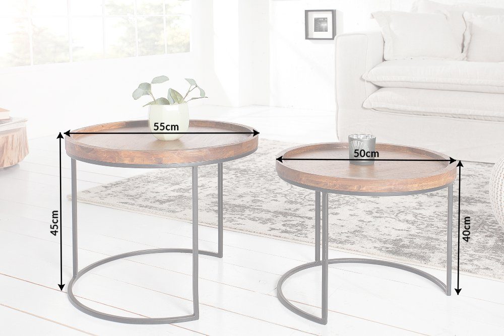 riess-ambiente Beistelltisch ELEMENTS Ø55cm natur / schwarz (Set, 2-St), Akazie-Massivholz · rund · Metall-Gestell · Wohnzimmer · Industrial
