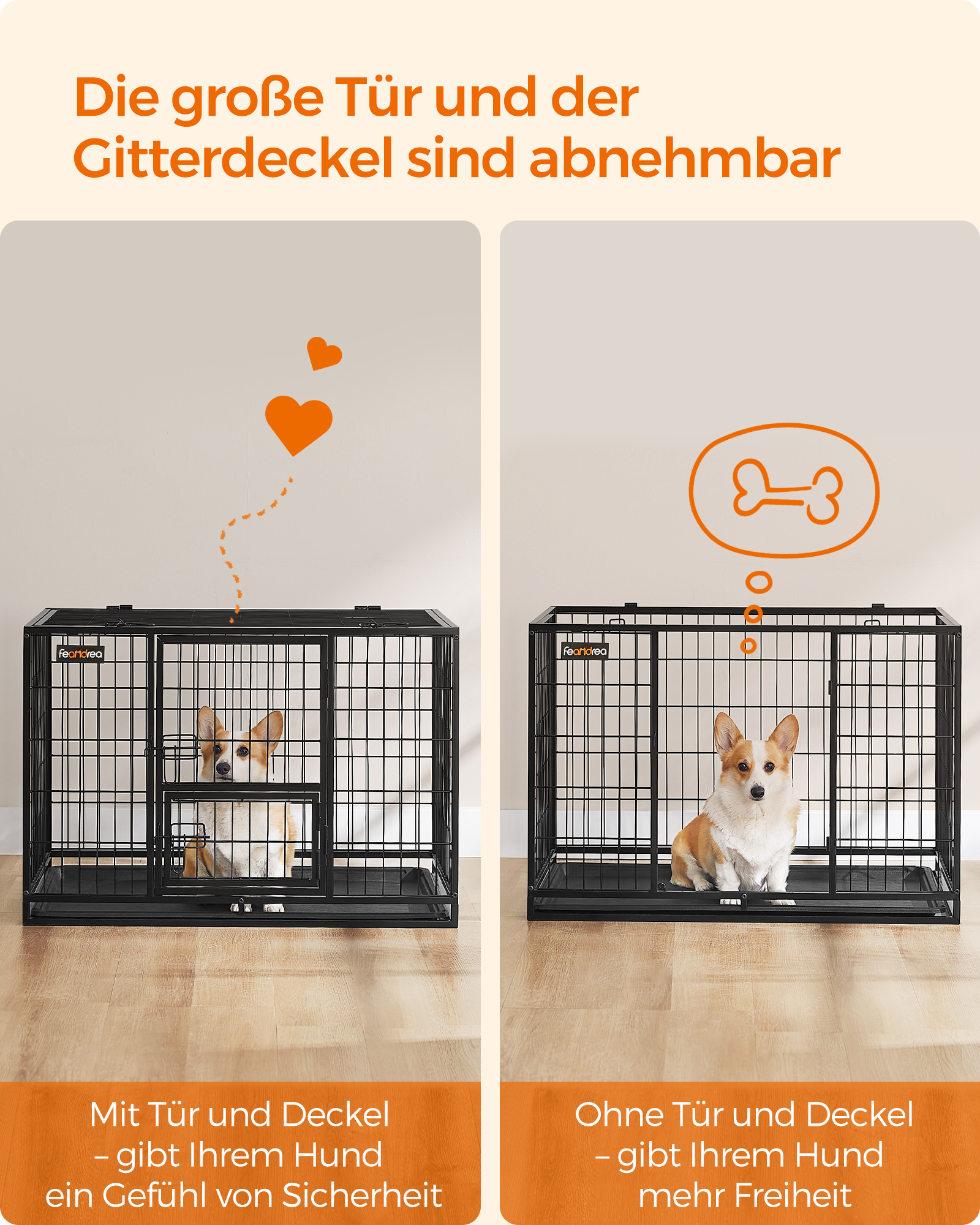 FEANDREA Erziehungshilfen FEANDREA L/XL Hundekäfig hochbelastbar 92,5 cm, 57,5 cm, 64 cm