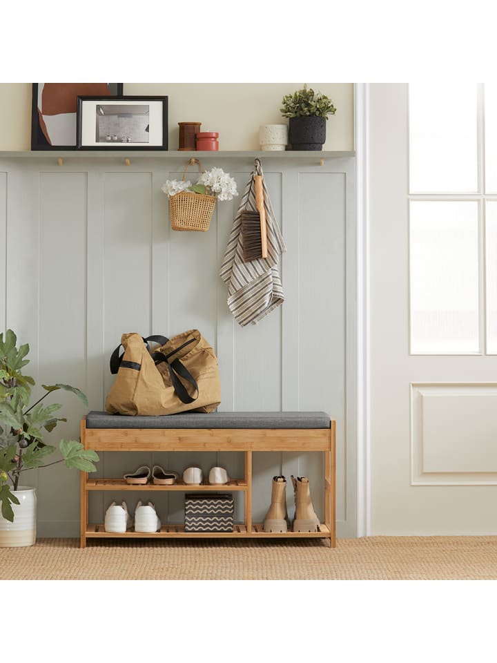 SoBuy Schuhbank mit Sitzkissen in Natur - (B)90 x (H)45 x (T)30 cm günstig kaufen onesize