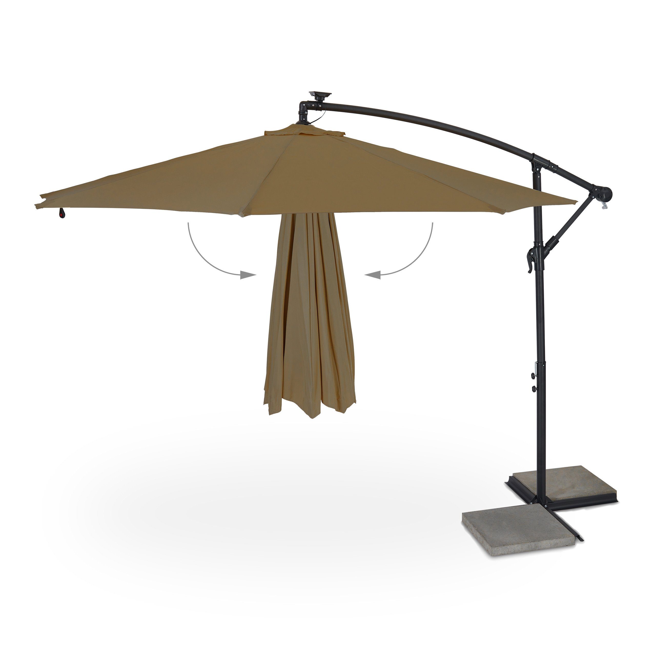 relaxdays Ampelschirm Brauner Ampelschirm mit LED