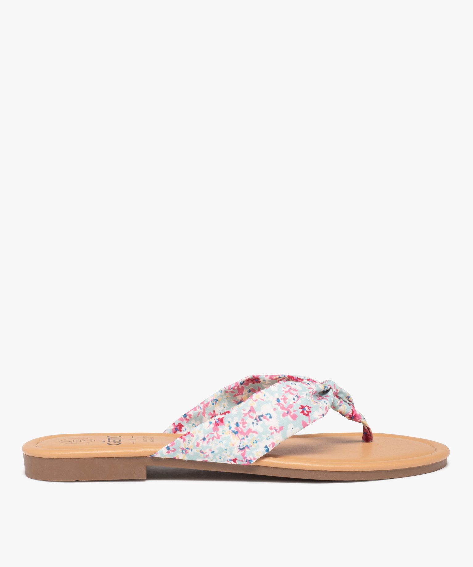 Tongs femme à talon plat et bride en toile drapée vert | GEMO
