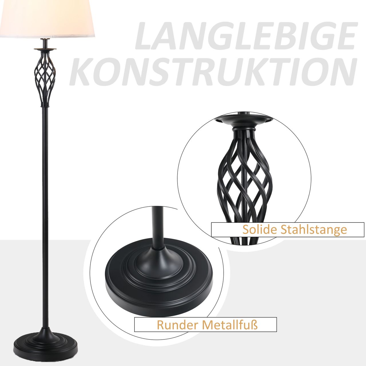 HOMCOM 3er-Lampenset 2 Tischlampe(ø38 x 158 cm)   1 Stehlampe(ø30 x 62 cm) Weiß