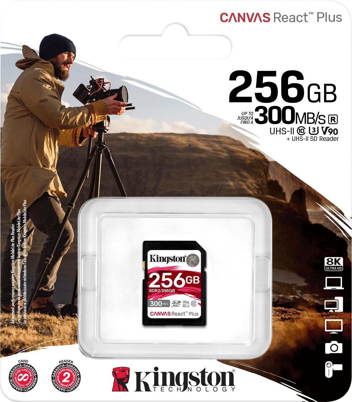 Kingston Canvas React Plus SD 256GB Speicherkarte (256 GB, Class 10, 300 MB/s Lesegeschwindigkeit)