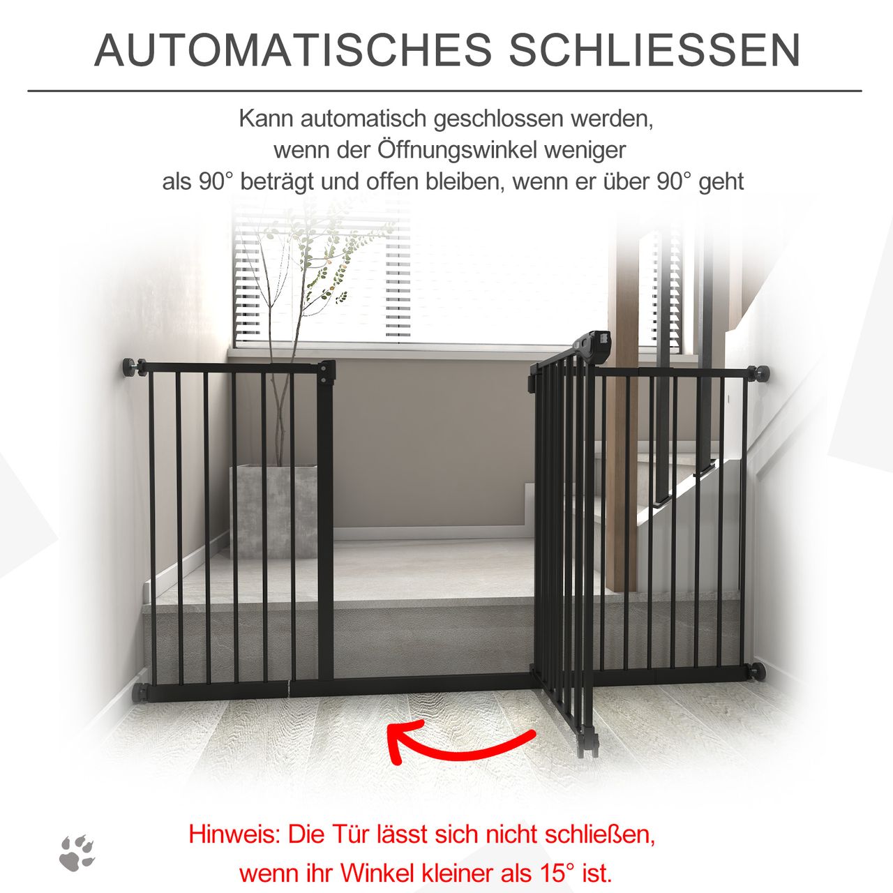 PawHut Türschutzgitter Hunde Absperrgitter Schutzgitter für Haustier Hundegitter Treppenschutzgitter ohne Bohren Metall Kunststoff Schwarz 136,3 cm x 76,2 cm