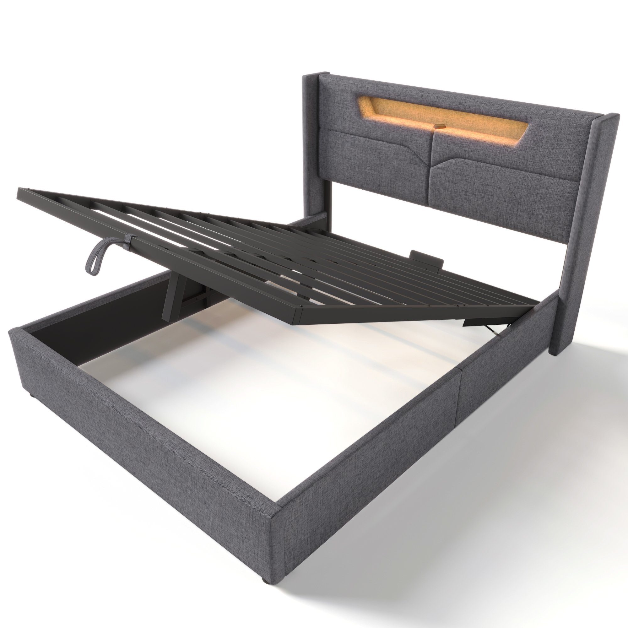 REDOM Polsterbett LED Doppelbett mit USB Typ C Ladefunktion, 140 x 200 cm, ohne-Matratze