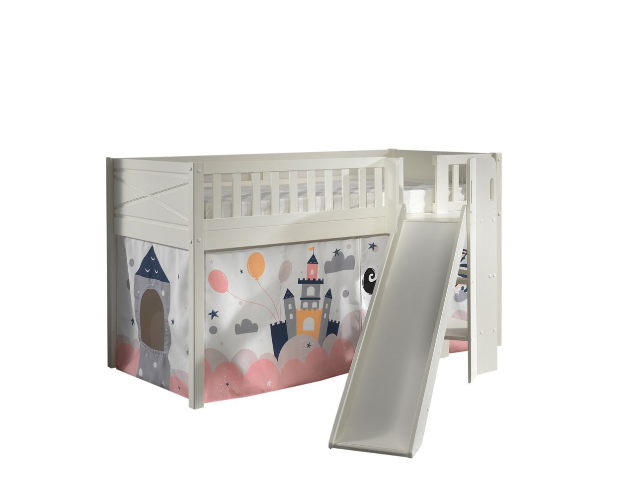 VIPACK Spielbett SCOTT, LF 90 x 200 cm, mit Rolllattenrost, Rutsche, Leiter und Textilset 