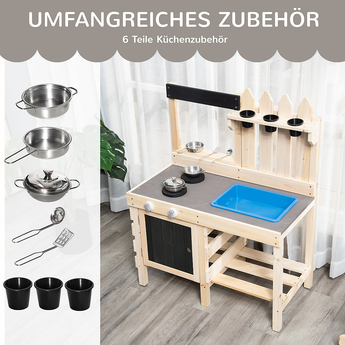 Kinderküche mit Pflanzentöpfe