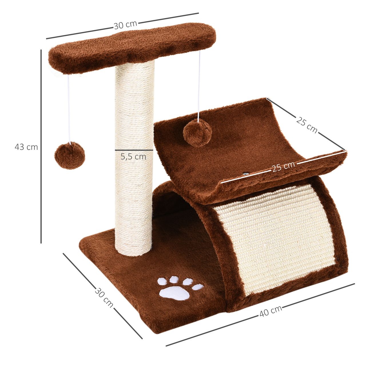PawHut Katzenbaum Spielbaum Katzenkratzbaum Kratzbaum Katzen mit Ball Braun L40 x B30 x H43 cm