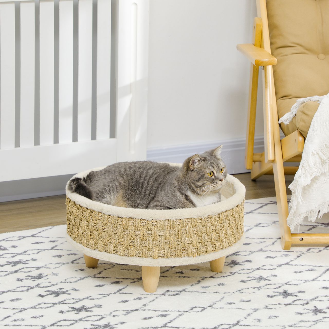 PawHut Hundebett, Erhöhtes Hundeliege mit Kissen, Katzenbett, Haustierbett, Rund