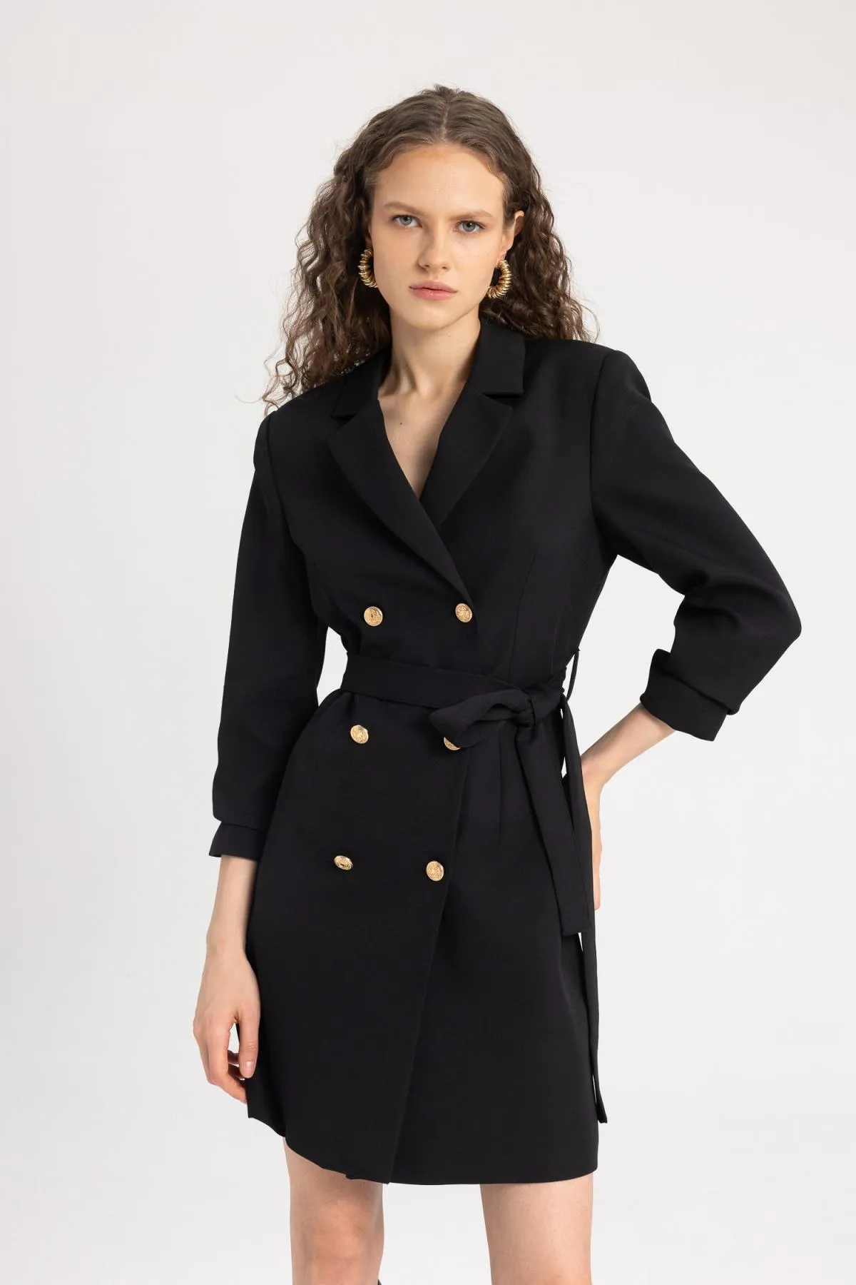 DeFacto  Schwarzes Mini-Tweed-Jackenkleid - Halbarm C1129ax24sp