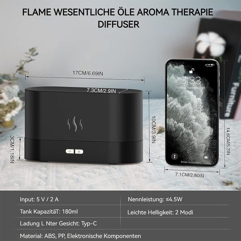 MOUTEN Luftbefeuchter Aromadiffusor mit Flammeneffekt, Ultraschallzerstäuber