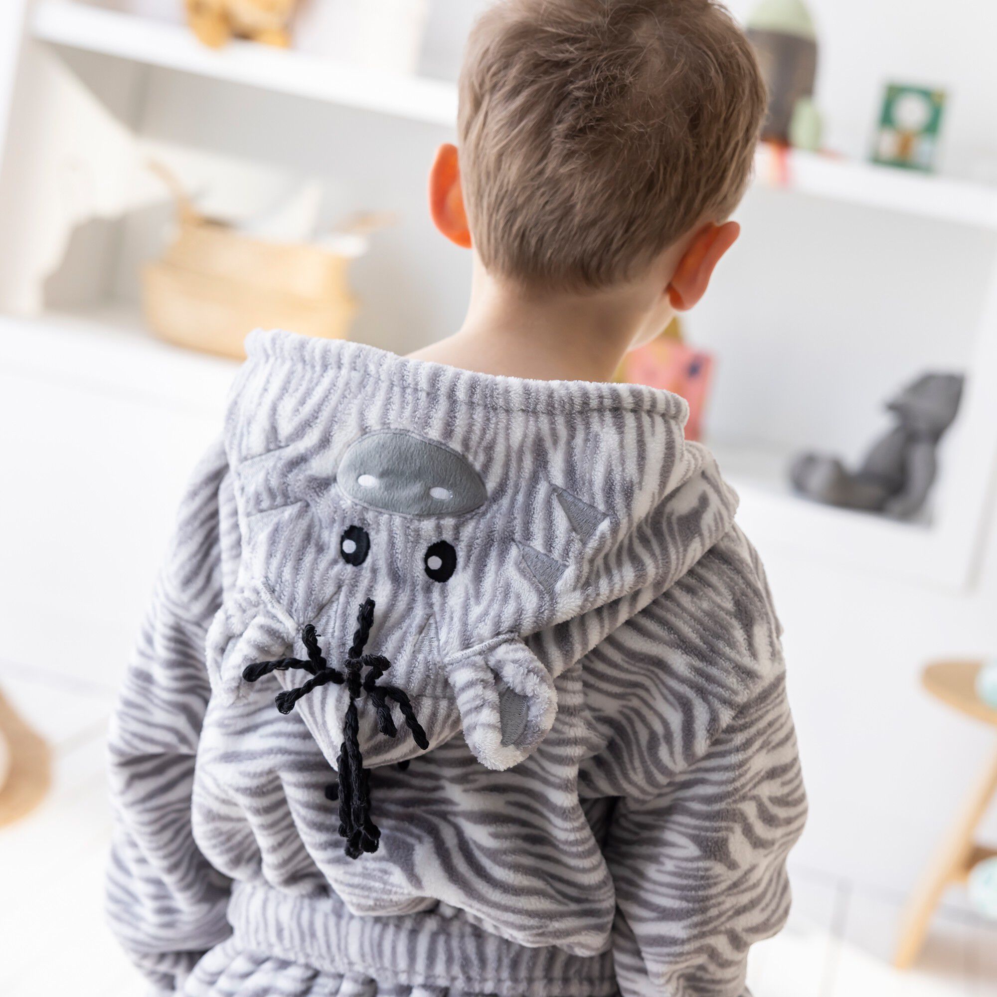 Peignoir de bain à capuche enfant zèbre microfibre toute douce