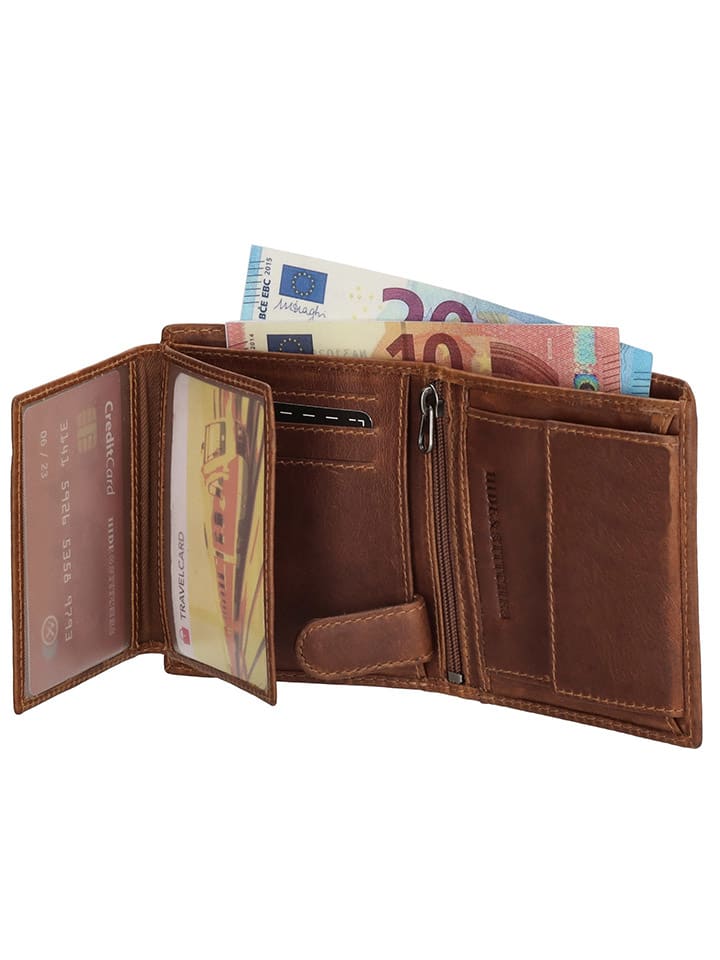 HIDE & STITCHES Leder-Geldbörse in Hellbraun - (B)10 x (H)8 x (T)1,5 cm günstig kaufen onesize
