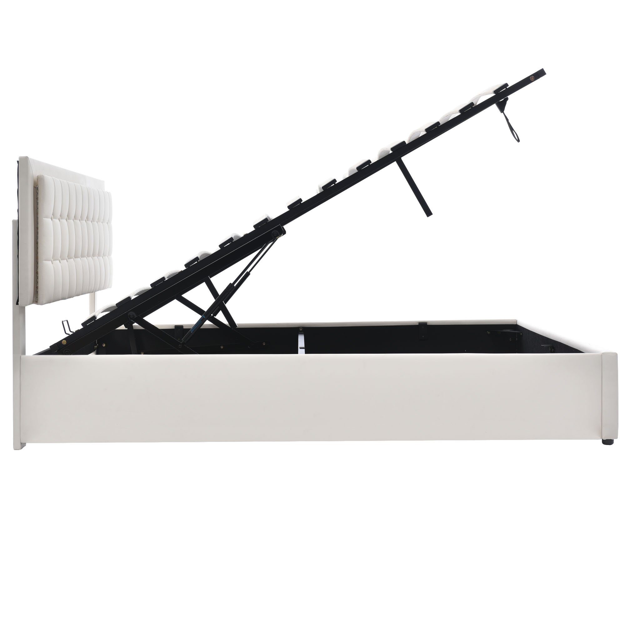REDOM Polsterbett Leder Doppelbett Bett Funktionsbett Hydraulisch mit LED Leuchte (mit Stauraum, Massivholzbett), Weiß, ohne Matratze/mit Matratze, 140×200cm/160×200cm/180×200cm