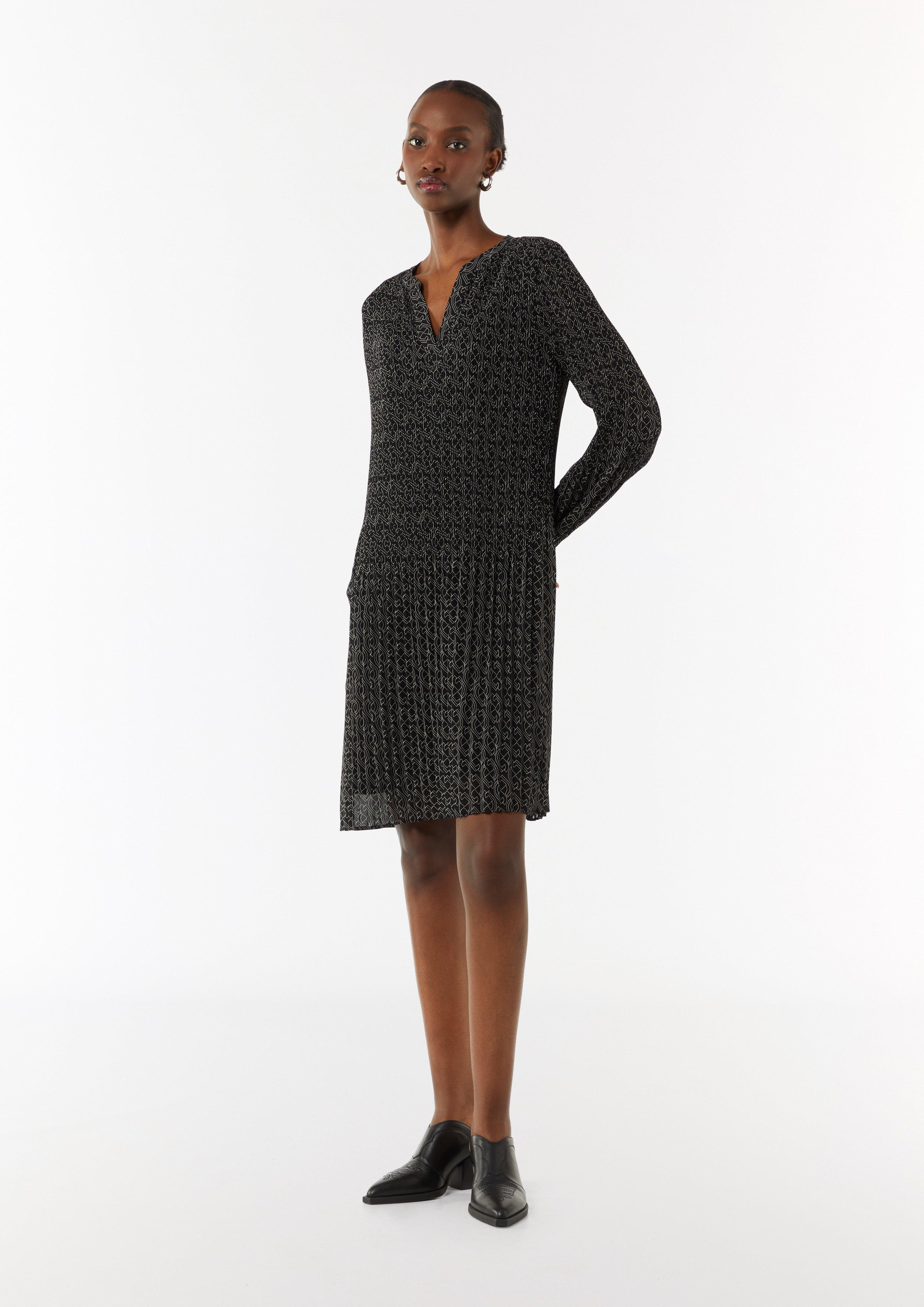 Chiffon Kleid mit V-Ausschnitt - schwarz