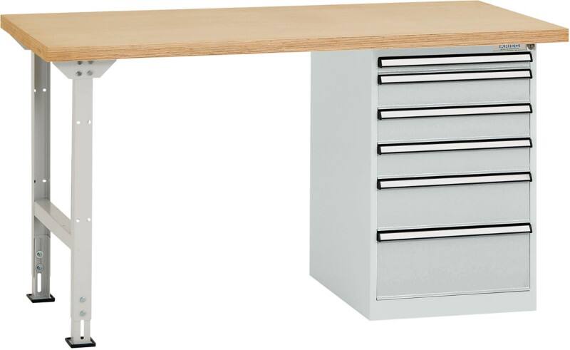 Manuflex Stationär Werkbanksystem COMBI 2 Buchenholz, Stahl Lichtgrau 1.500 x 700 x 840 mm