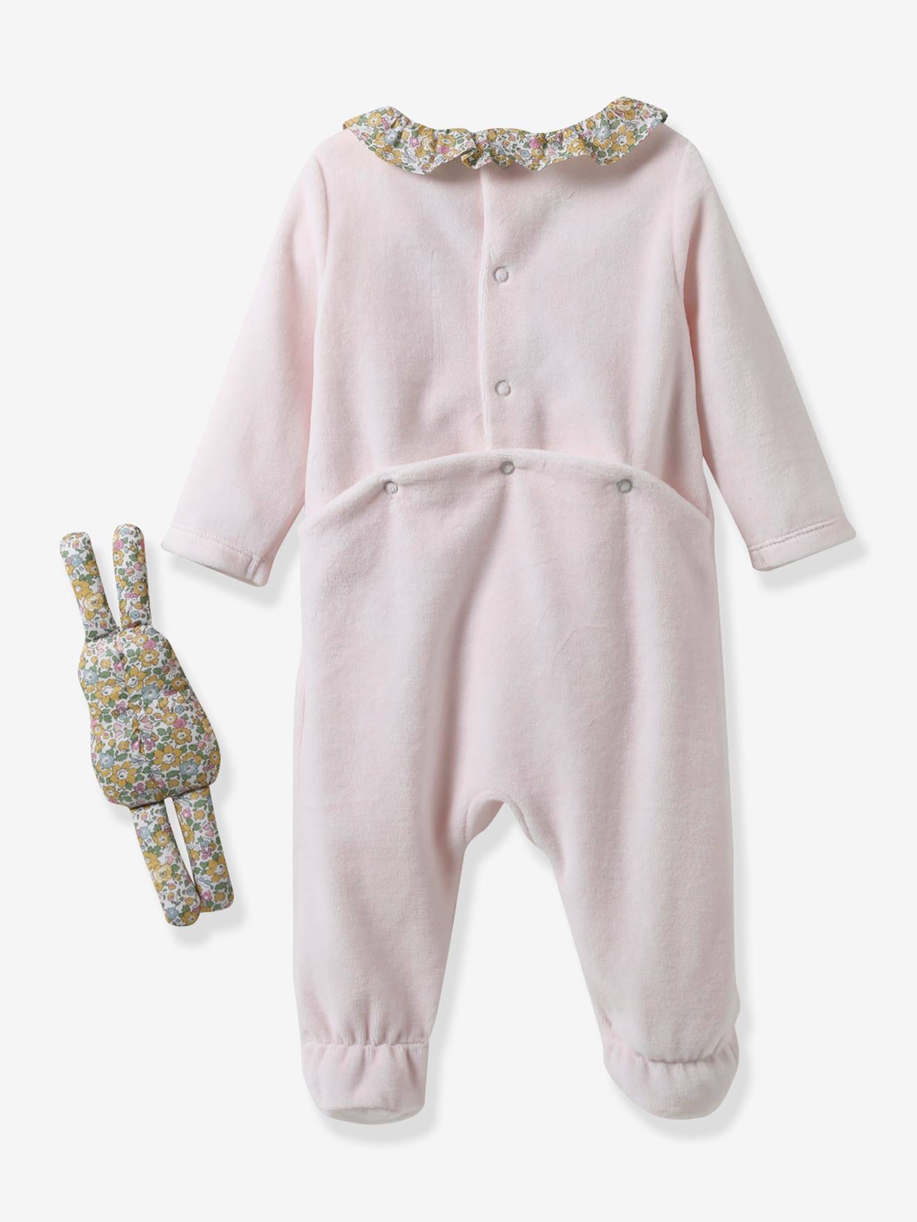 Cyrillus Baby-Set: Samt-Strampler & Kuscheltier CYRILLUS, Liberty-Print - gelb