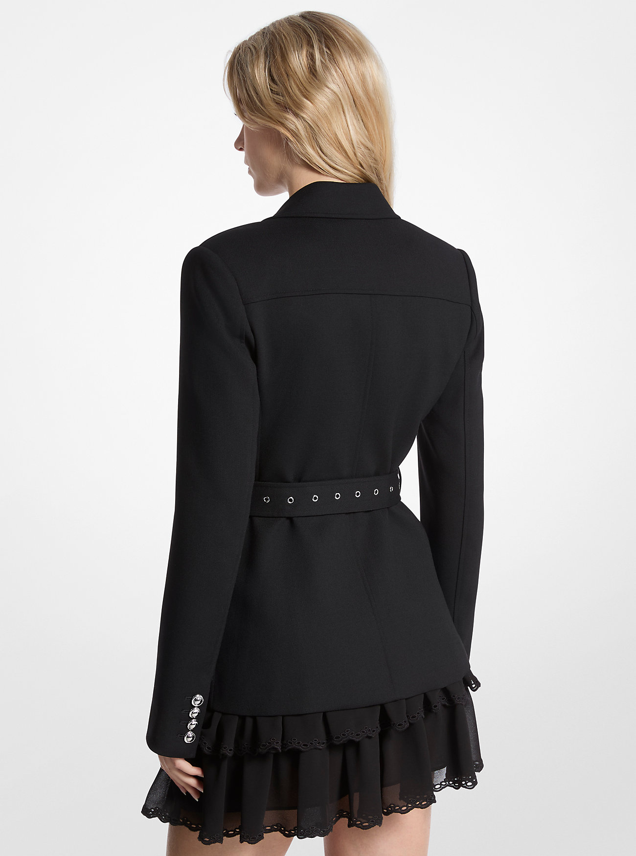 Blazer med belte i stretchullblanding – SVART