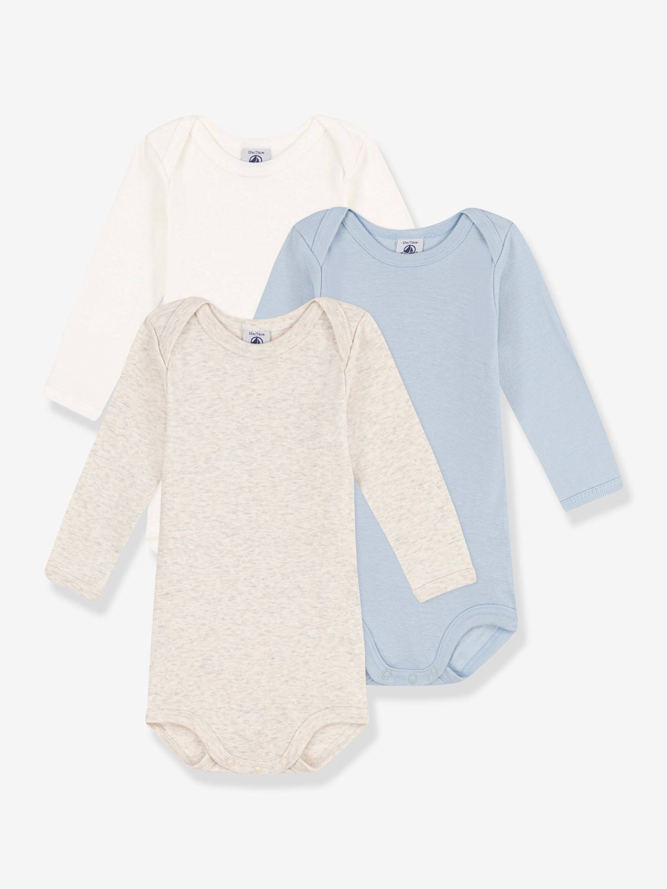 Lot de 3 bodies manches longues en coton bio PETIT BATEAU blanc