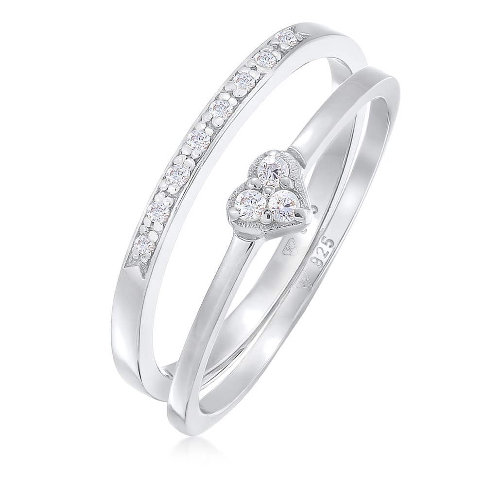 Elli Elli Bague Femmes Coeur Mémoire 2 pièces avec Cristaux de Zirconium en Argent Ste Bague