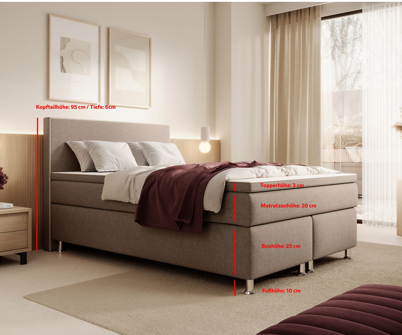 IHG Boxspringbett Gent 140x200 cm Webstoff Silbergrau