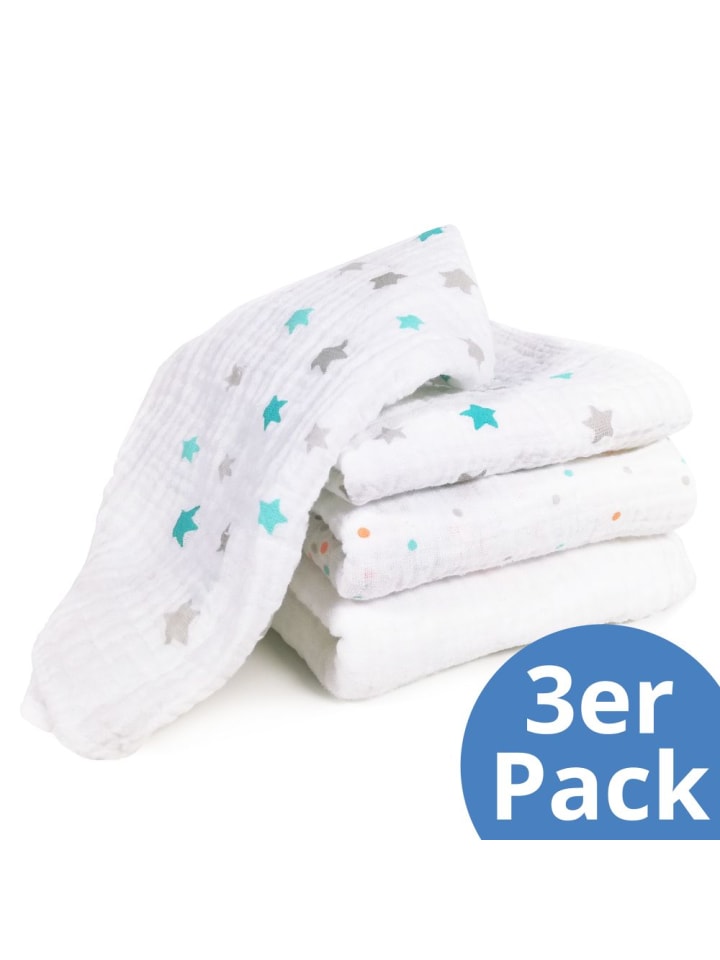 Makian Mullwindel / Mulltuch 3er Pack 80 x 80 cm - Punkte in bunt günstig kaufen onesize