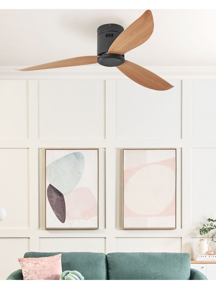 Beliani Deckenventilator mit Licht MALAD in Schwarz/Heller Holzfarbton günstig kaufen onesize
