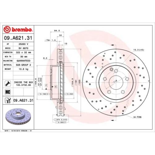 09.A621.31 BREMSSCHEIBE BREMBO VA  VP1 - ATU