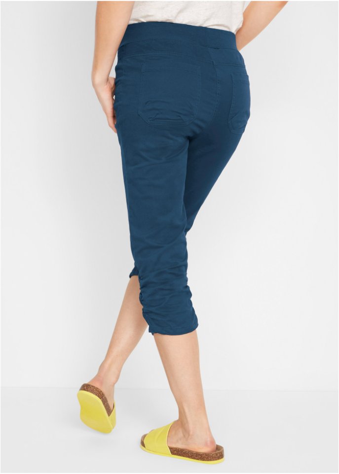 Baumwoll-Capri-Hose mit Bequembund und Raffung