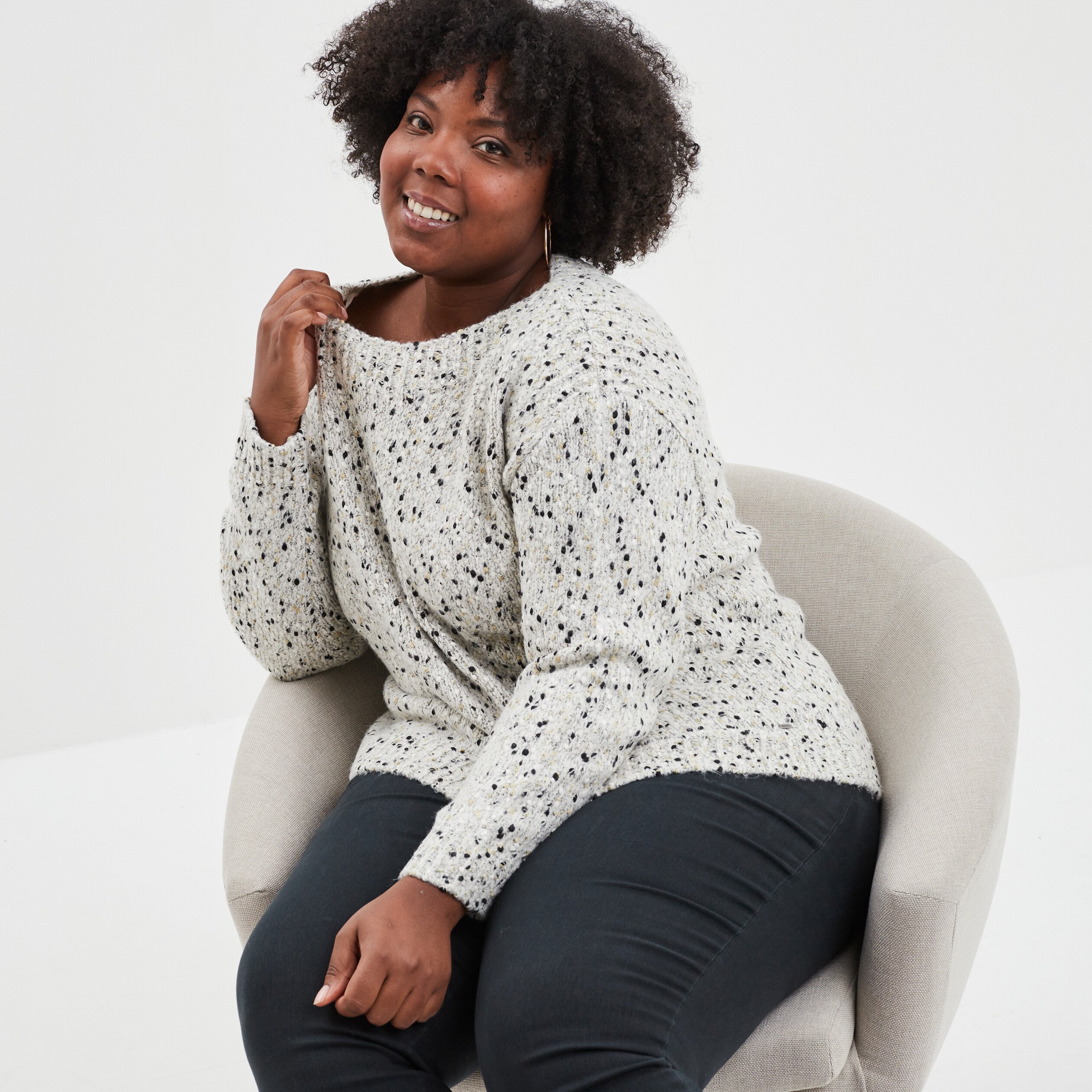 Pull col rond bateau blanc femme grande taille | La Halle