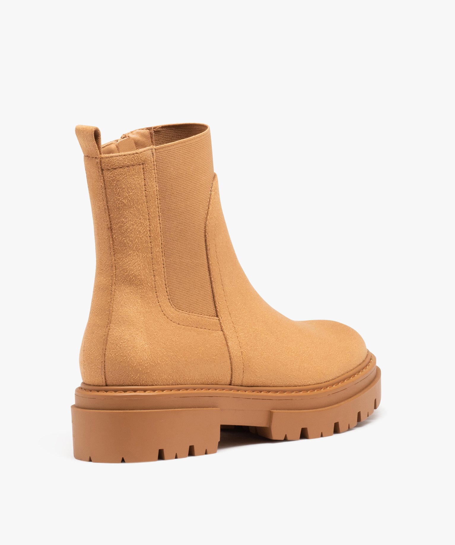 Boots en suédine, à tige élastique et semelle crantée camel | GEMO