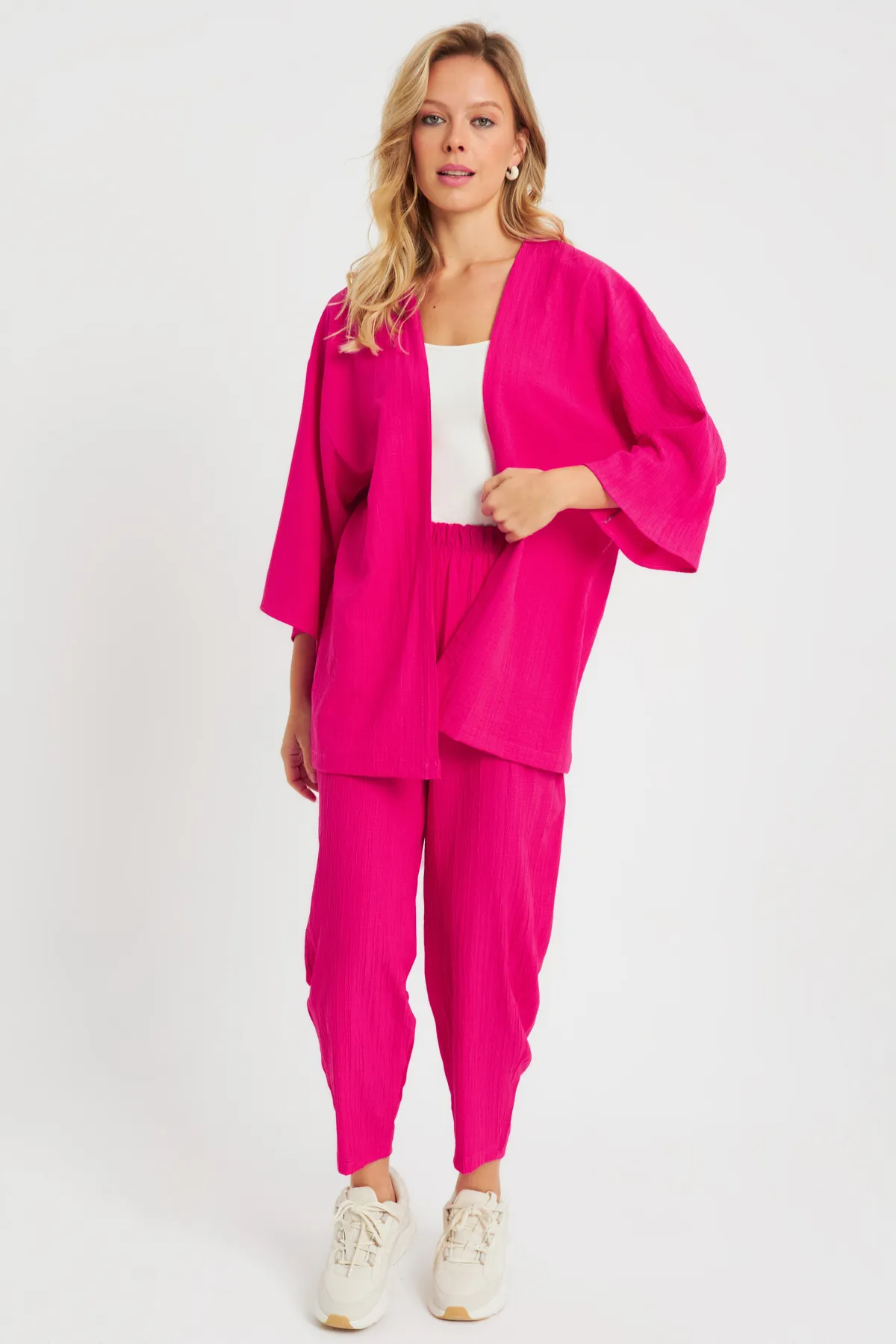 Cool & Sexy  Gewickeltes Kimono-Set für Damen Fuchsia Q983
