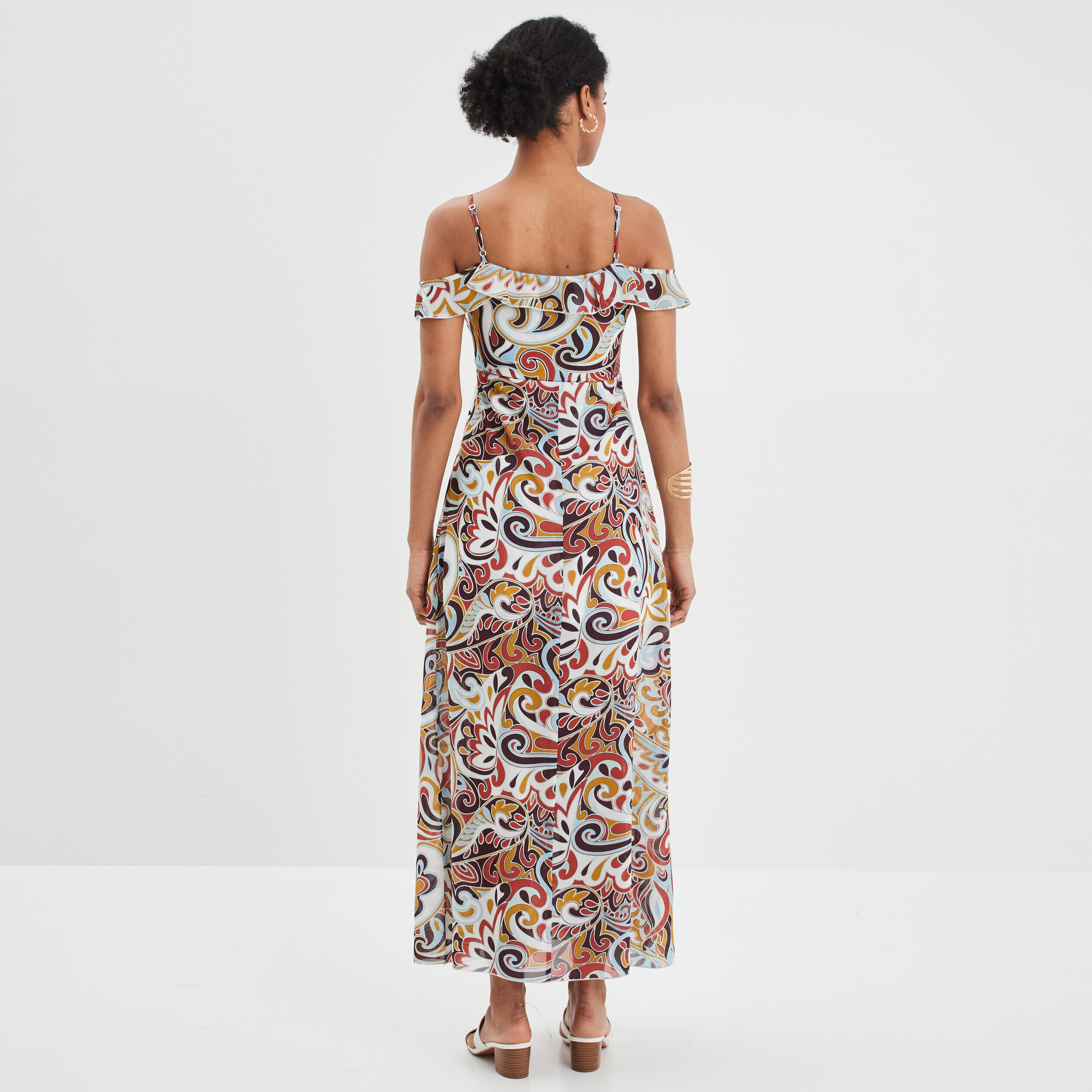 Robe longue évasée satinée à volants noir femme | La Halle