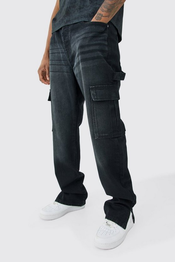 Tall gerade Cargo-Jeans mit geteiltem Saum