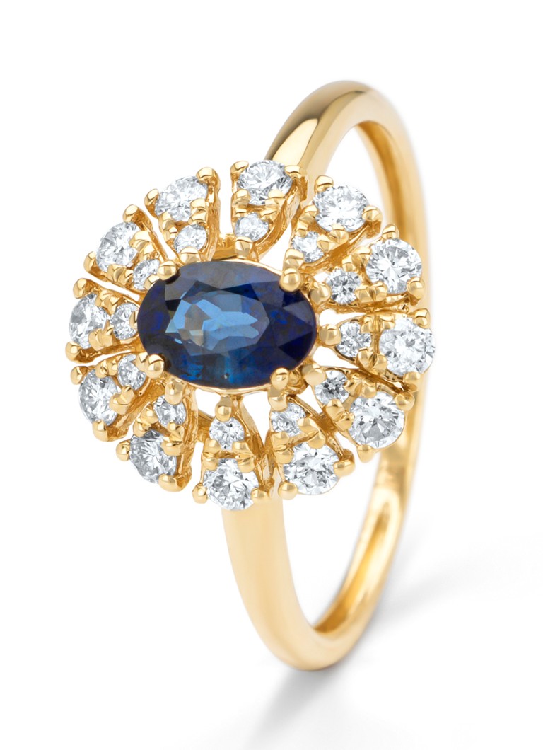 Diamond Point Yellow gold ring, 0.64 ct blue sapphire, Majestic