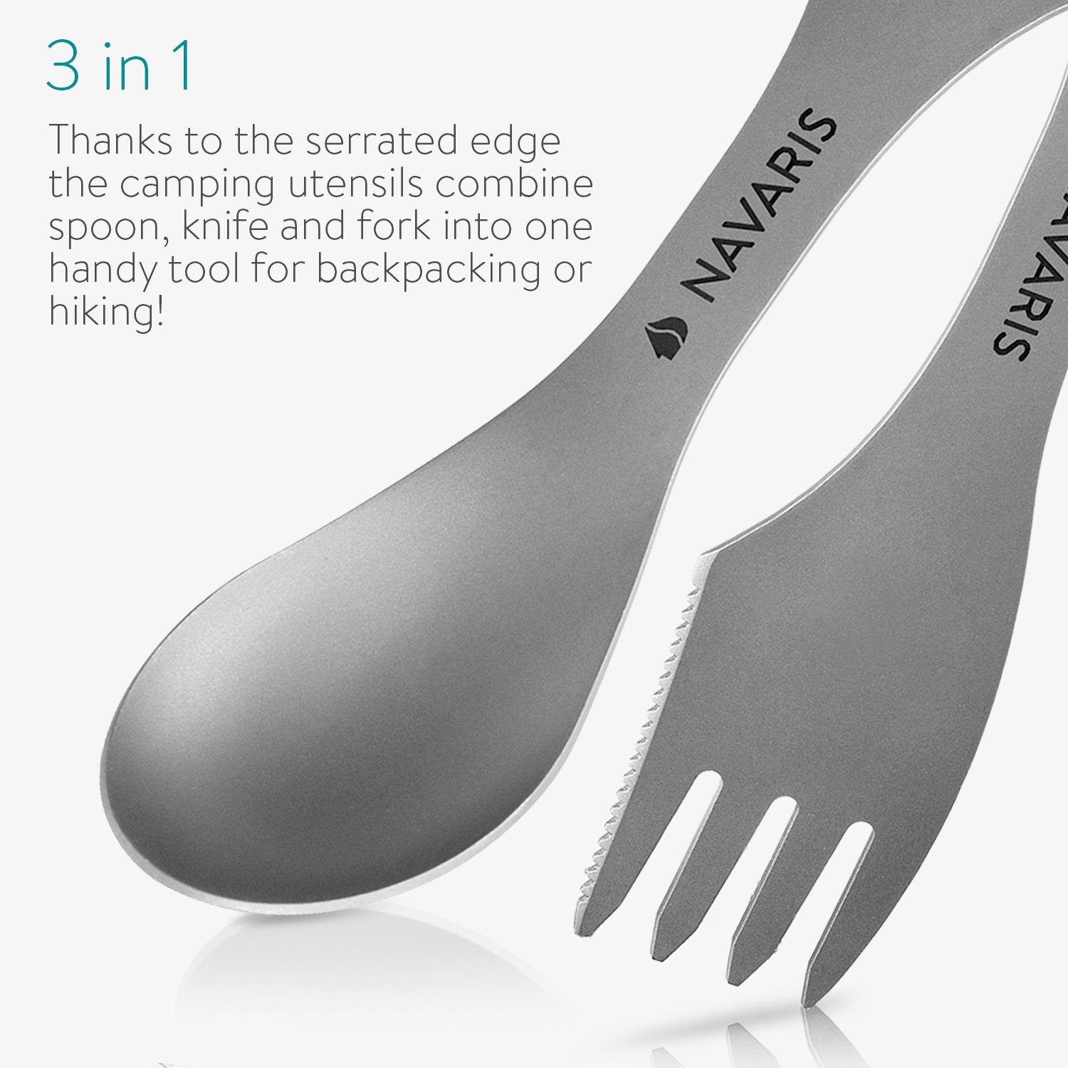 Navaris Campinglöffel 3in1 Titan Camping Besteck - Messer, Gabel und Löffel in Tasche