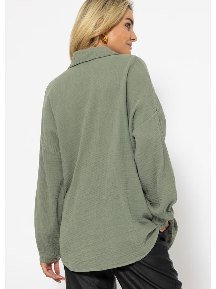 SASSYCLASSY Musselin Bluse im Regular Fit in Khaki günstig kaufen