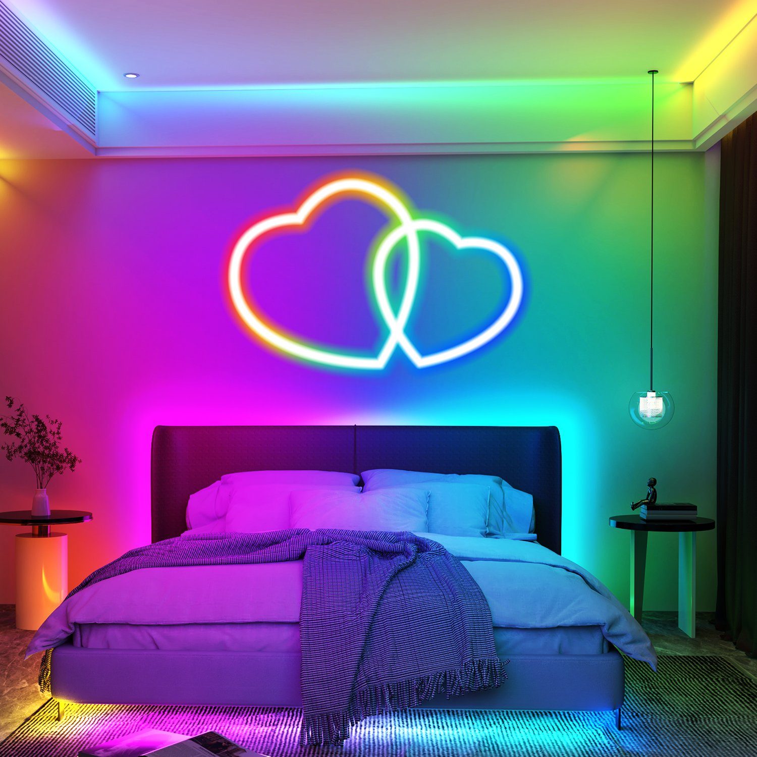 oyajia LED-Streifen Neon LED Strip 3m, RGB LED Streifen mit App-Steuerung, DIY-Funktion, LED Lichtband für Wohnzimmer, Wanddeko, mit Alexa und Google Assistant