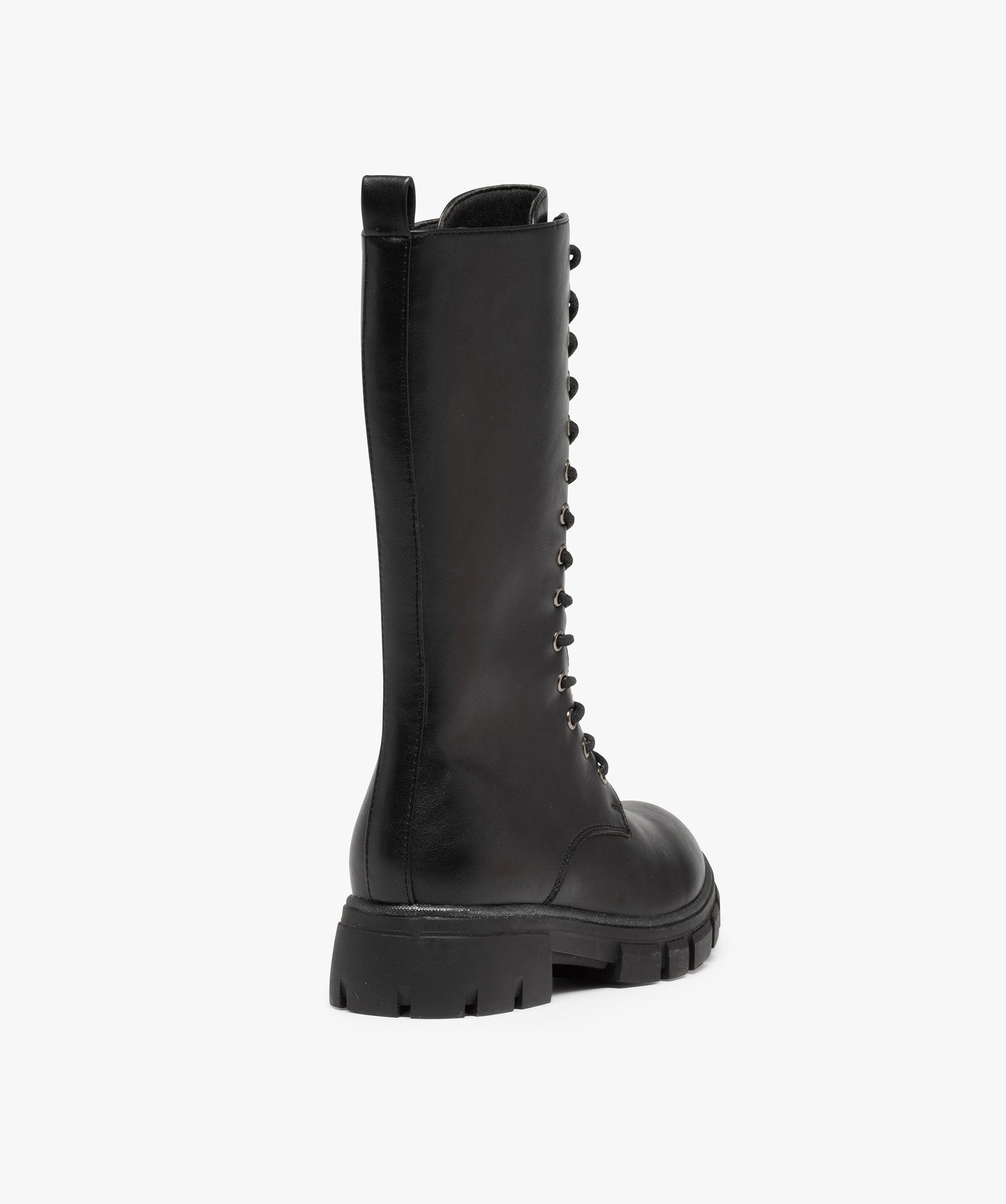 Bottes fille unies à semelle crantée fermeture lacets et zip noir | GEMO