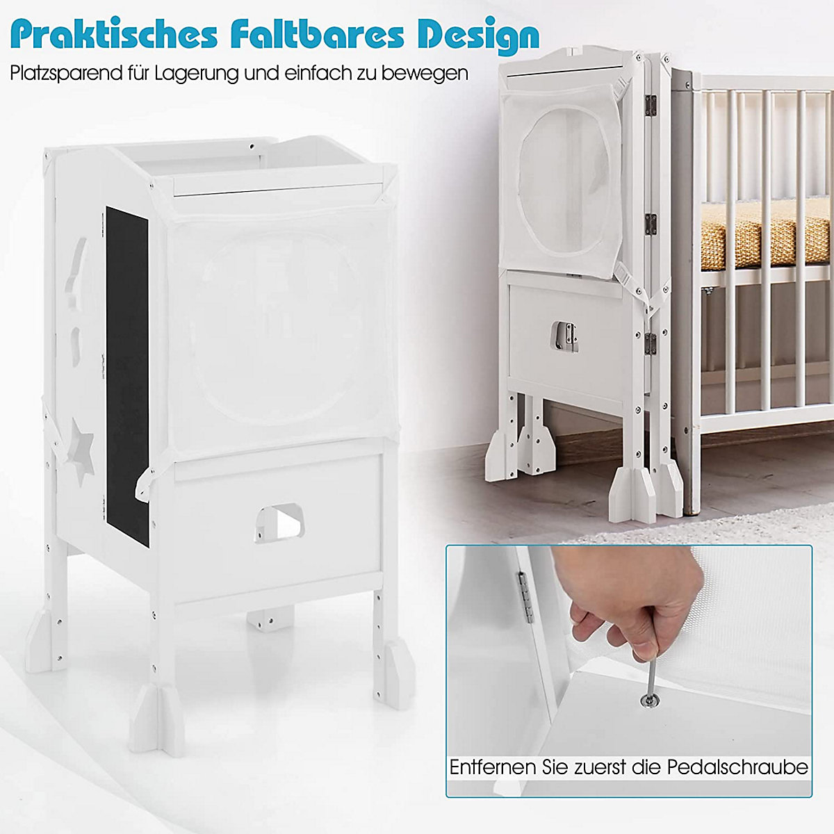 Lernturm Tritthocker klappbar mit Tafel & Sicherheitsnetz