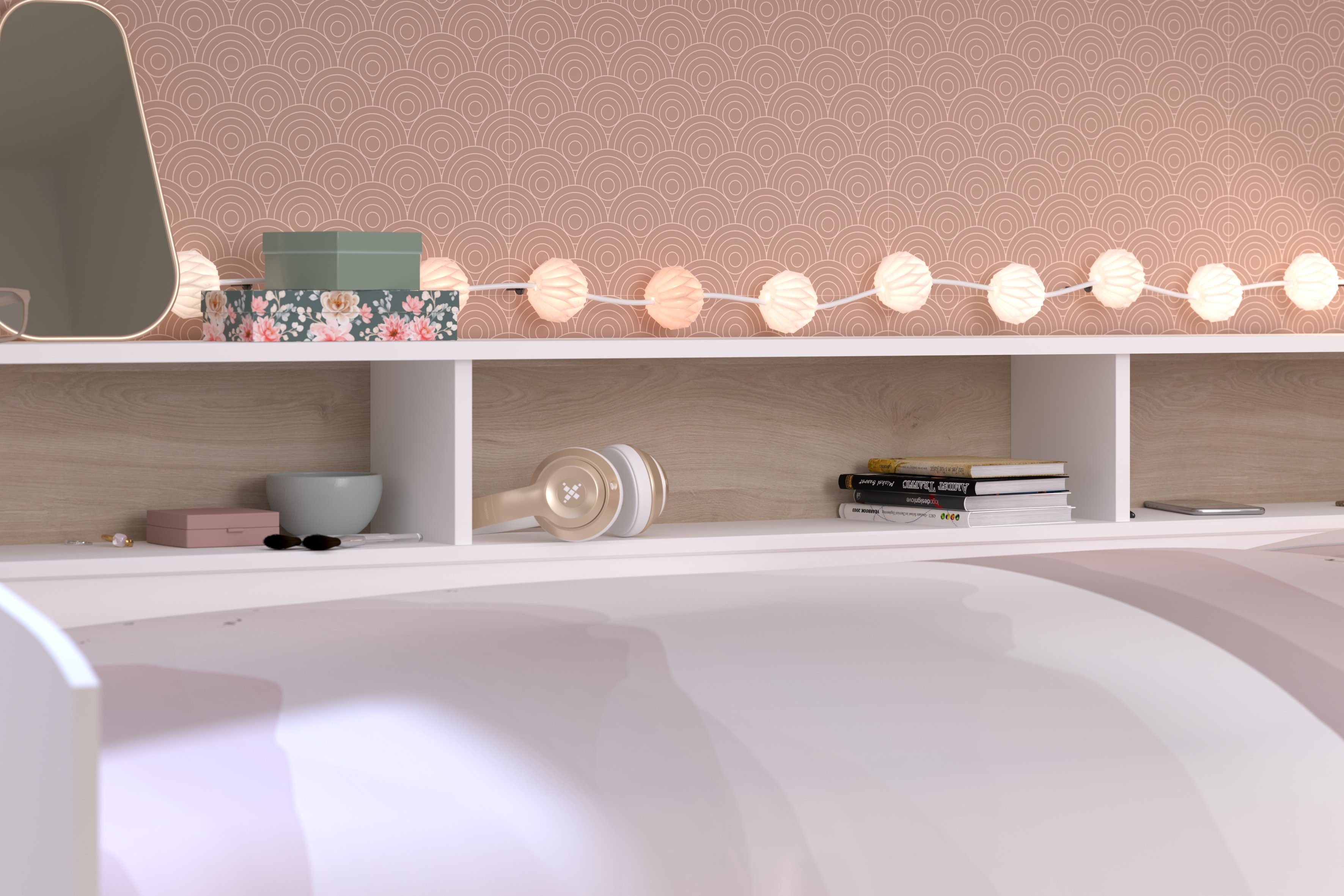Parisot Jugendzimmer-Set Sleep, (Komplett Set, 1-St., in verschiedenen Zusammenstellungen wählbar), Rückwände drehbar - Weiss oder Eiche, inkl. Bettschubkästen
