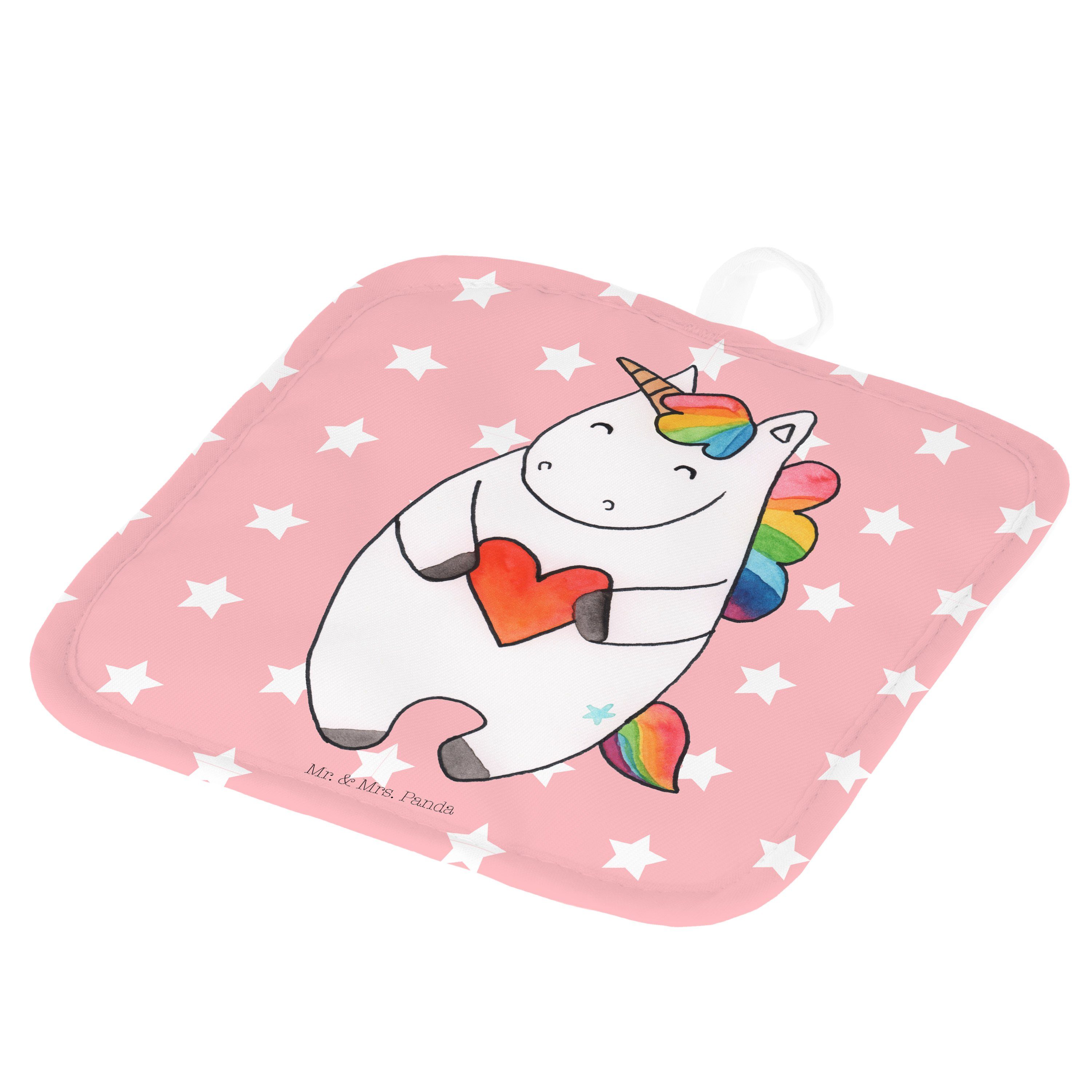 Mr. & Mrs. Panda Topflappen Einhorn Herz - Rot Pastell - Geschenk, Pegasus, Topflappen, Topflappe, (1-tlg)
