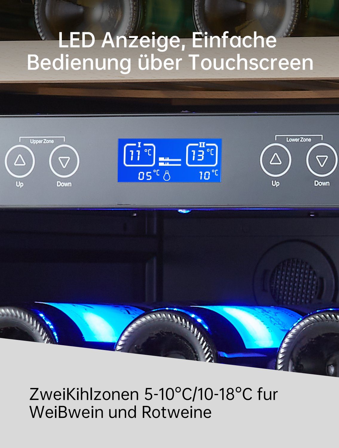 kalamera Weinkühlschrank KRC-120BFG, für 45 Standardflaschen á 0,75l,2 Zonen