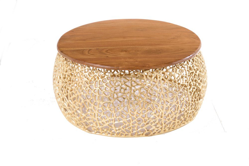 riess-ambiente Couchtisch ABSTRACT LEAF Ø75cm gold / braun (Einzelartikel, 1-St), Wohnzimmer · Massivholz · Metall · rund · handmade · Modern Design