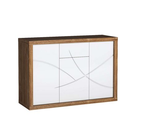 Stylefy Wohnwand Parisel Stirling Eiche Weiß Hochglanz, (Set (5-St), Wohnmöbel), 5-teilig, mit Push-to-Open, variabel stellbar, Modern Design