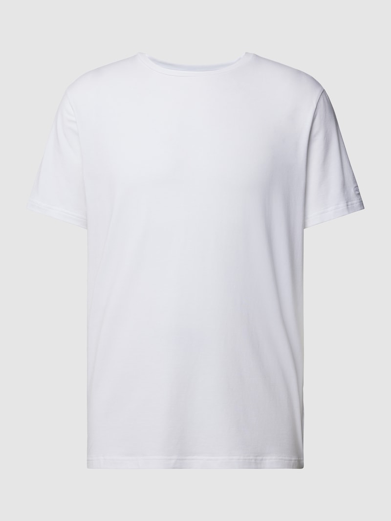 T-Shirt mit geripptem Rundhalsausschnitt im 2er-Pack in weiß